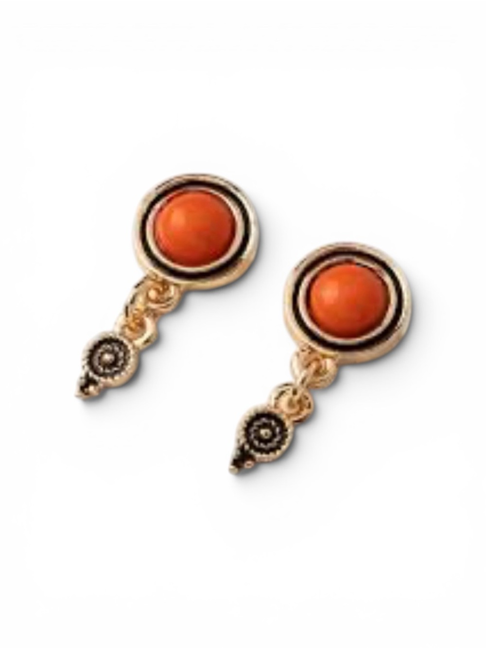 Plunder Gold and Orange Drop Earrings with Decorative Charm